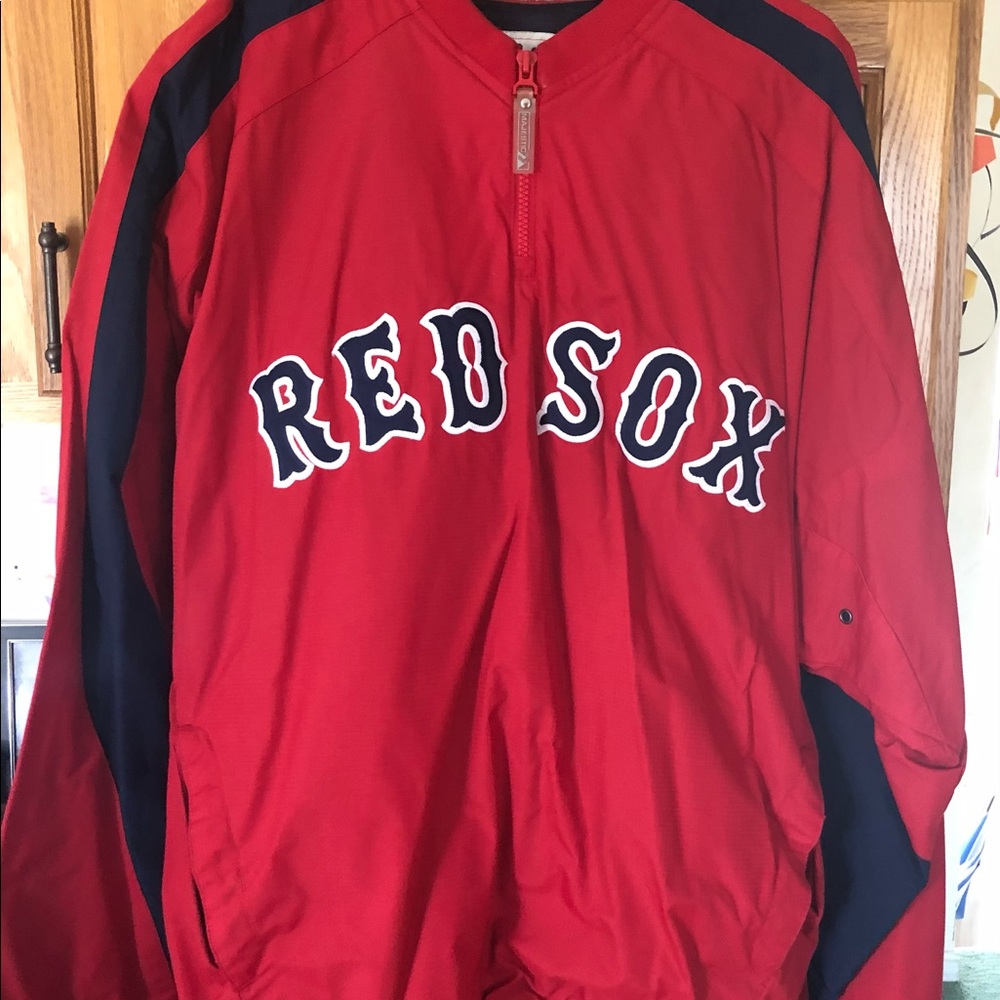 Red socks pull over jacket